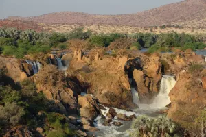 Zwischen den Stromschnellen stehen große Baobab